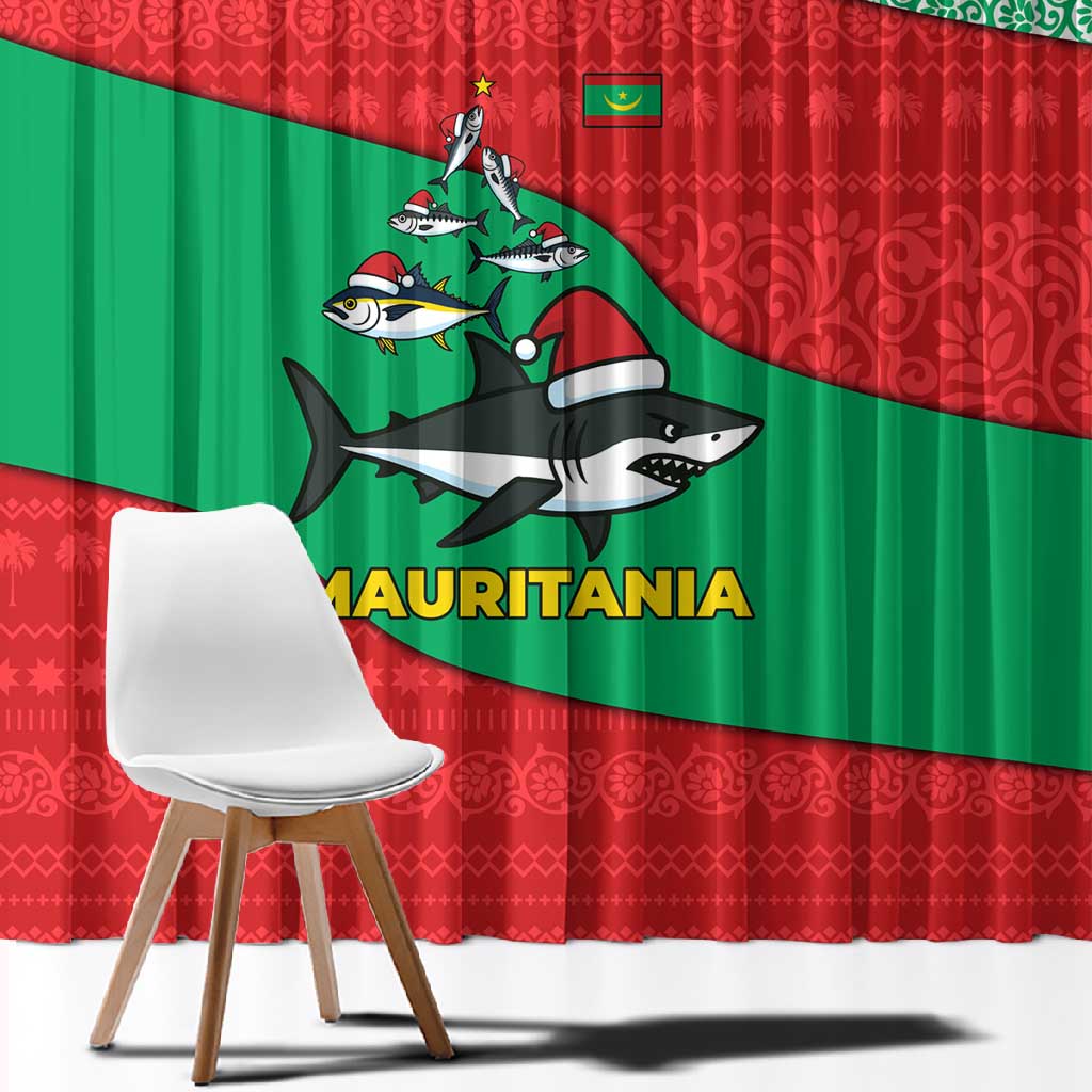 Mauritania Christmas Window Curtain Santa Sharks Festive Fish Pattern and Red Green Holiday - African Pride