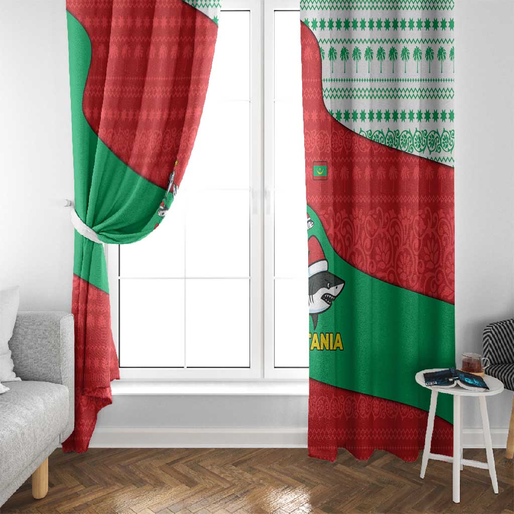 Mauritania Christmas Window Curtain Santa Sharks Festive Fish Pattern and Red Green Holiday - African Pride