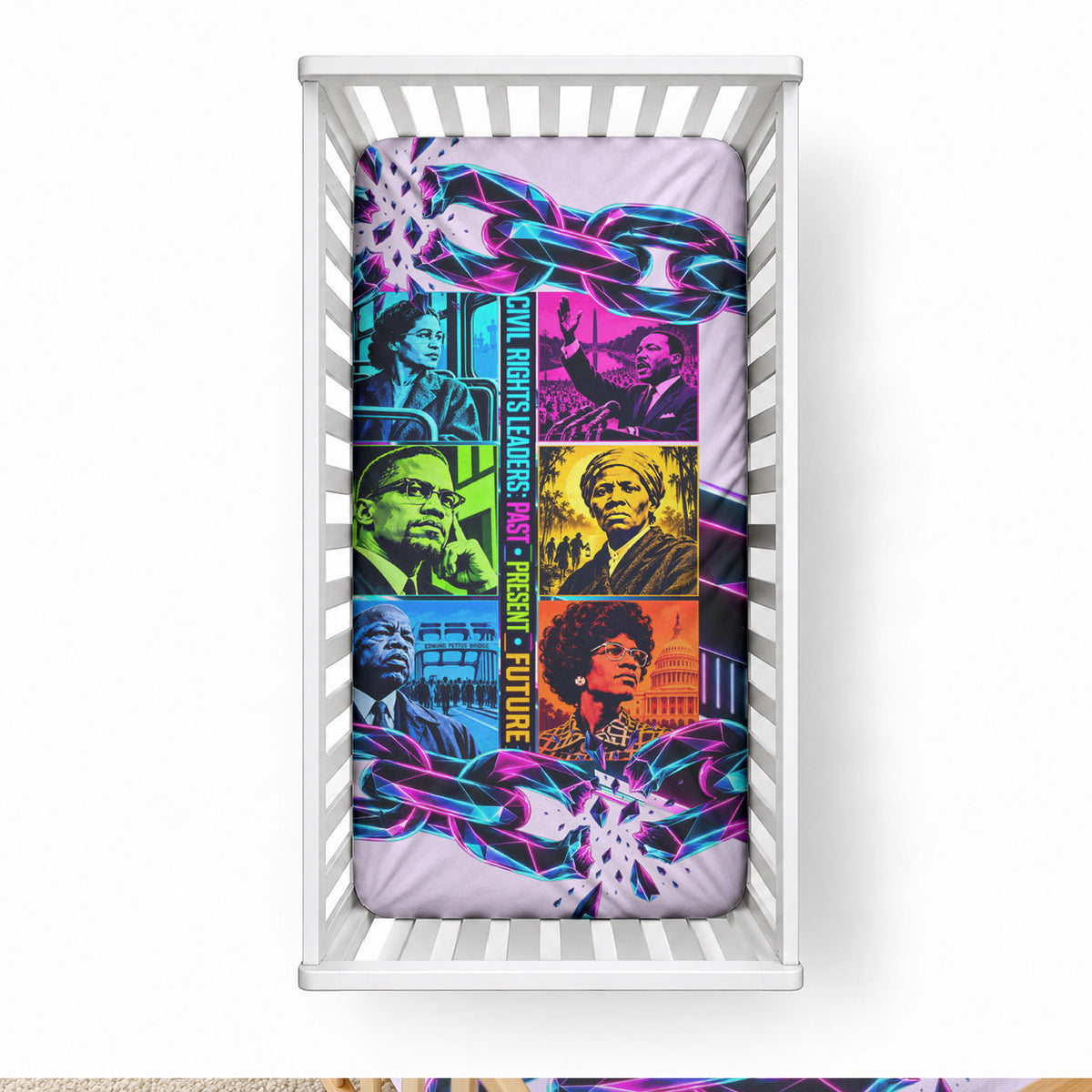 Civil Rights Leaders Baby Bed Cover - Black History - African American - Neon Cyberpunk