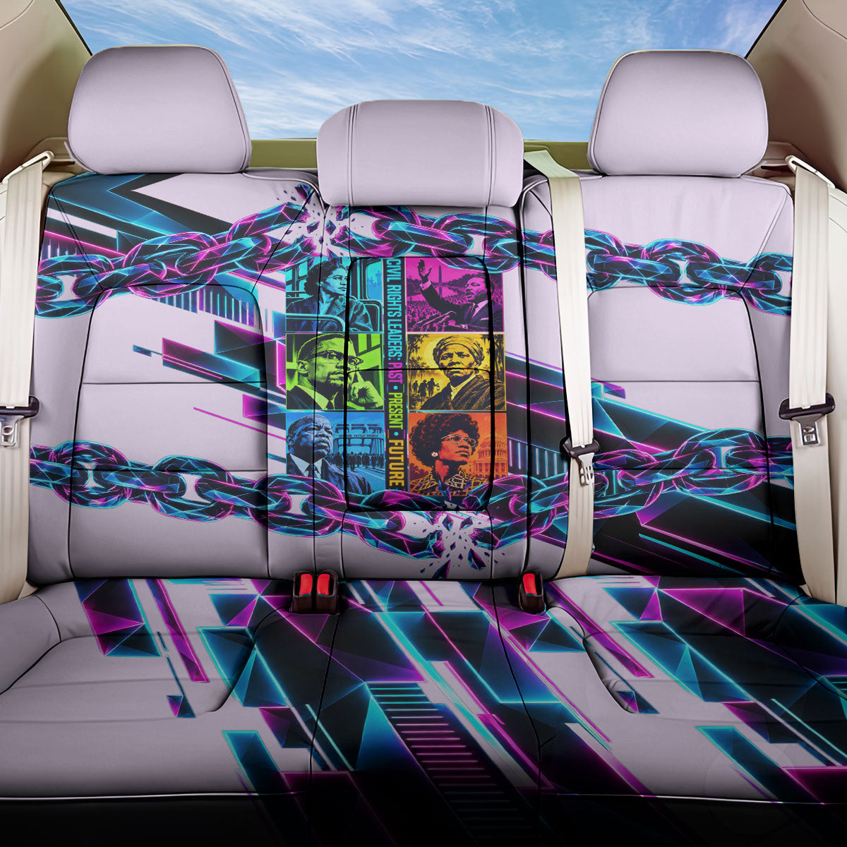 Civil Rights Leaders Back Car Seat Cover - Black History - African American - Neon Cyberpunk