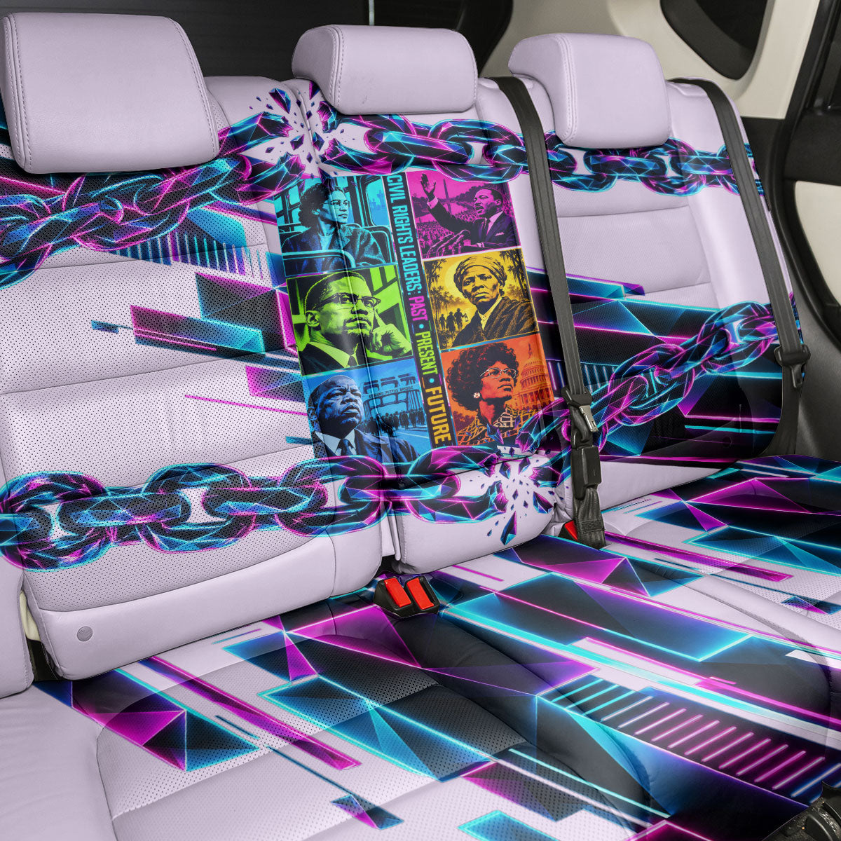 Civil Rights Leaders Back Car Seat Cover - Black History - African American - Neon Cyberpunk