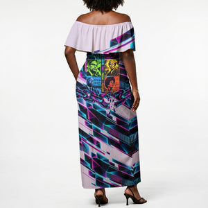 Civil Rights Leaders Off Shoulder Maxi Dress - Black History - African American - Neon Cyberpunk