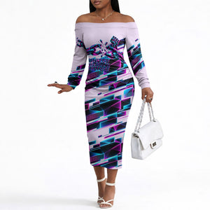 Civil Rights Leaders Off The Shoulder Long Sleeve Dress - Black History - African American - Neon Cyberpunk