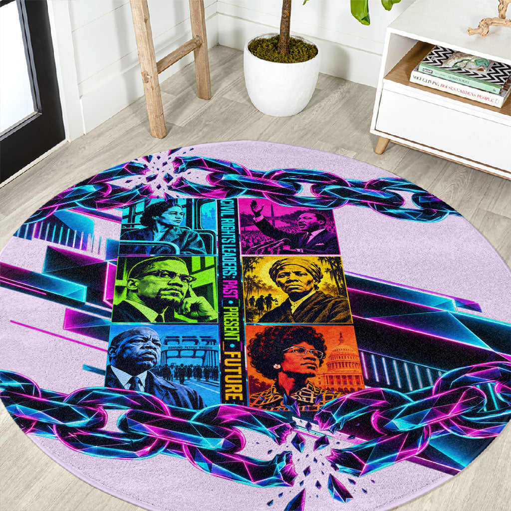Civil Rights Leaders Round Carpet - Black History - African American - Neon Cyberpunk