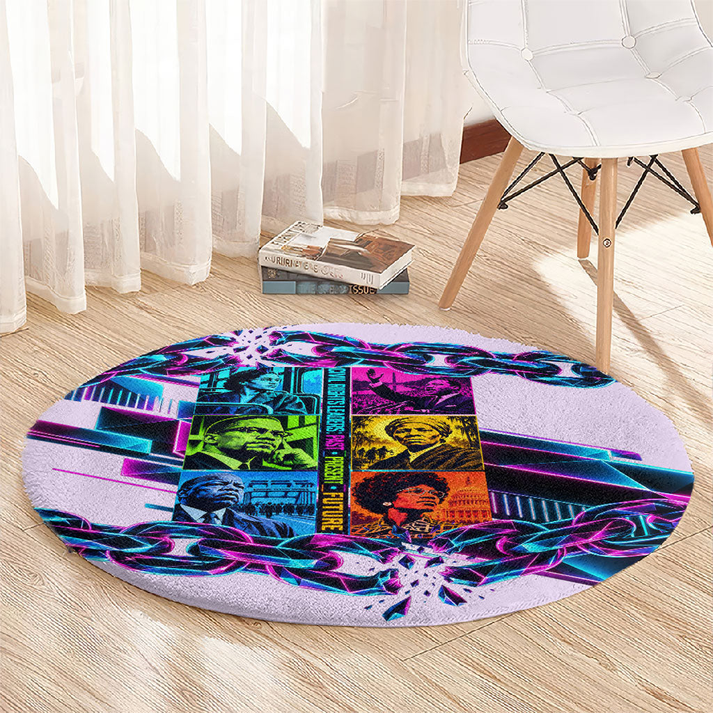 Civil Rights Leaders Round Carpet - Black History - African American - Neon Cyberpunk