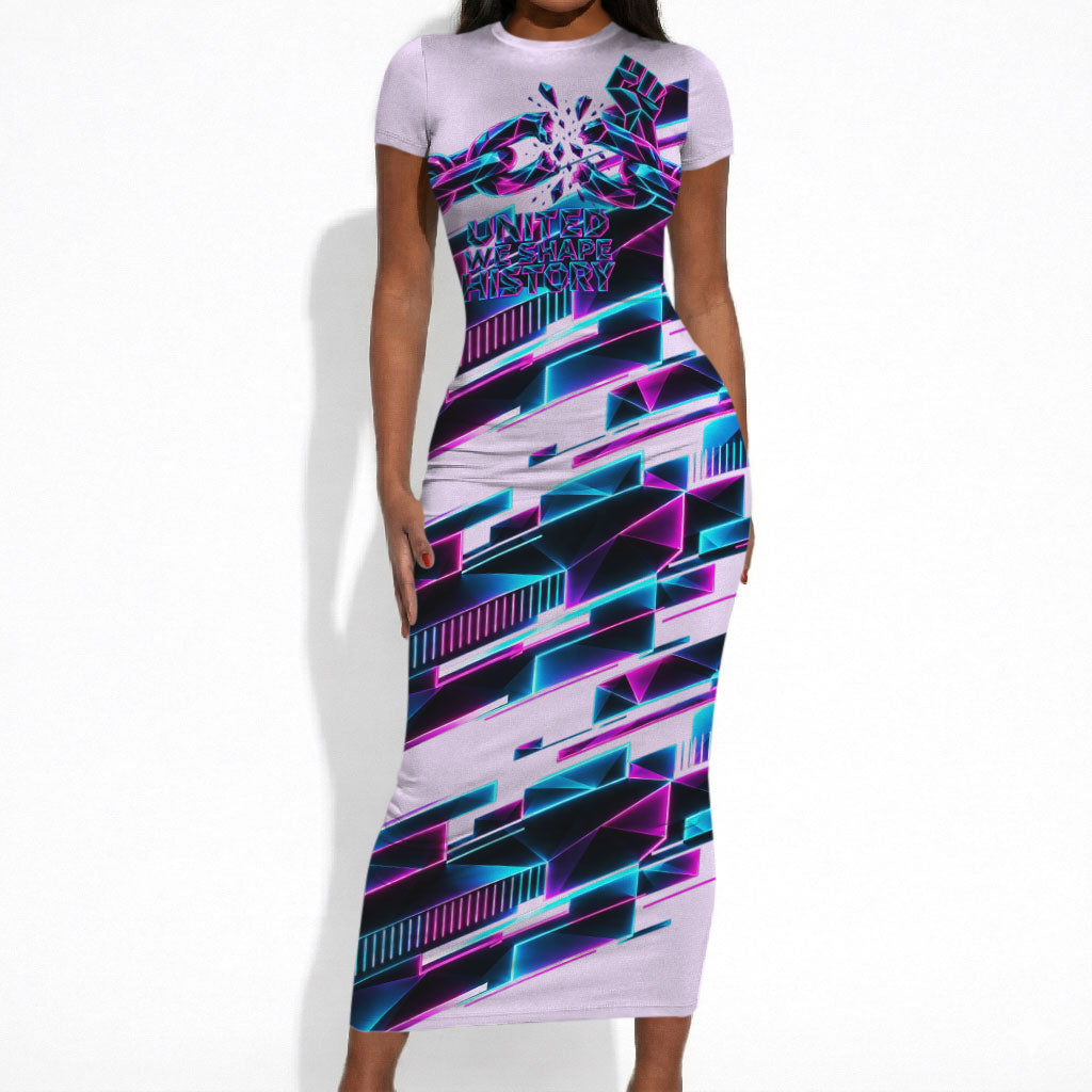 Civil Rights Leaders Short Sleeve Bodycon Dress - Black History - African American - Neon Cyberpunk