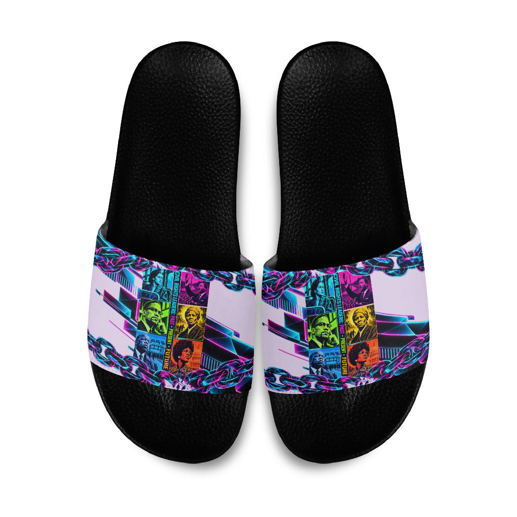 Civil Rights Leaders Slide Sandals - Black History - African American - Neon Cyberpunk