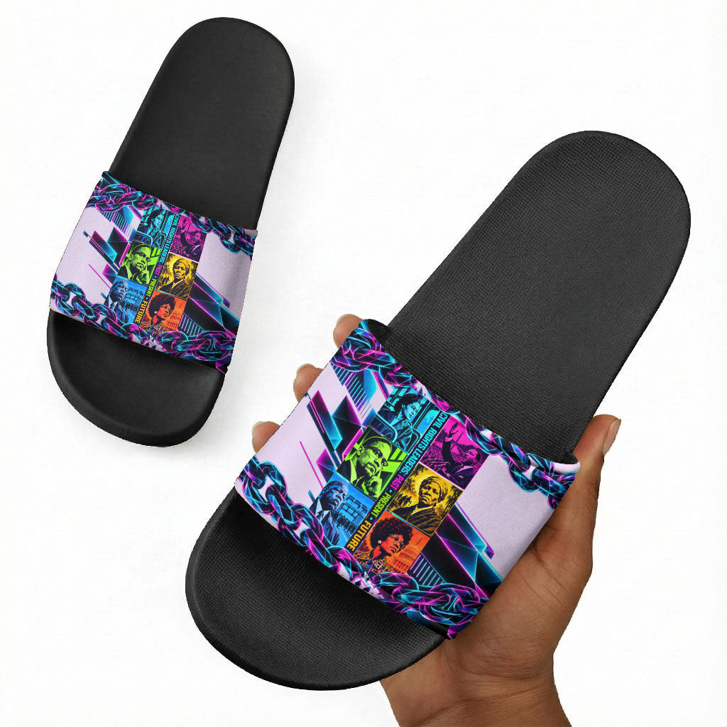 Civil Rights Leaders Slide Sandals - Black History - African American - Neon Cyberpunk