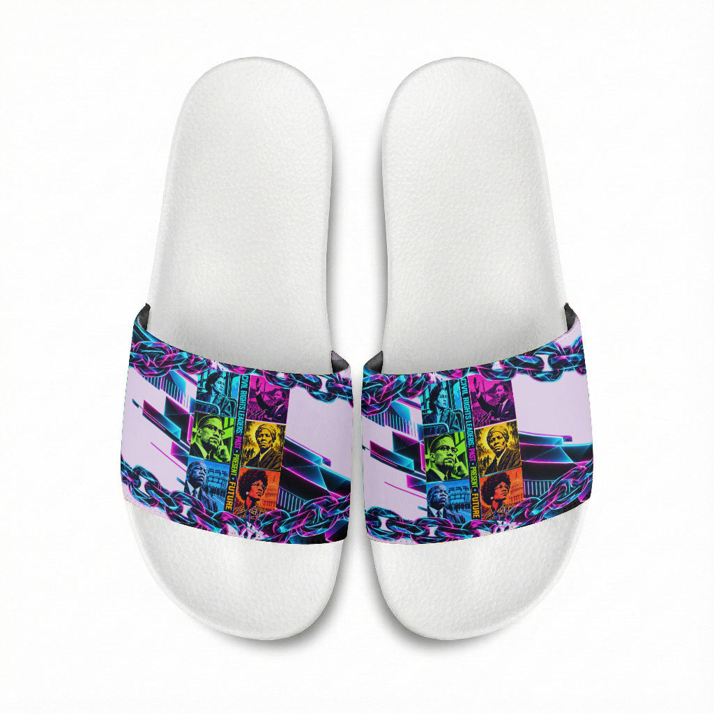 Civil Rights Leaders Slide Sandals - Black History - African American - Neon Cyberpunk