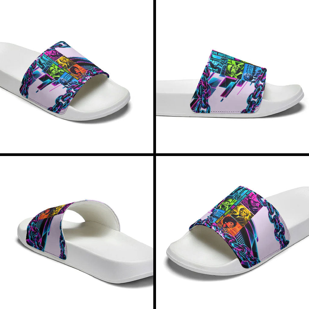 Civil Rights Leaders Slide Sandals - Black History - African American - Neon Cyberpunk