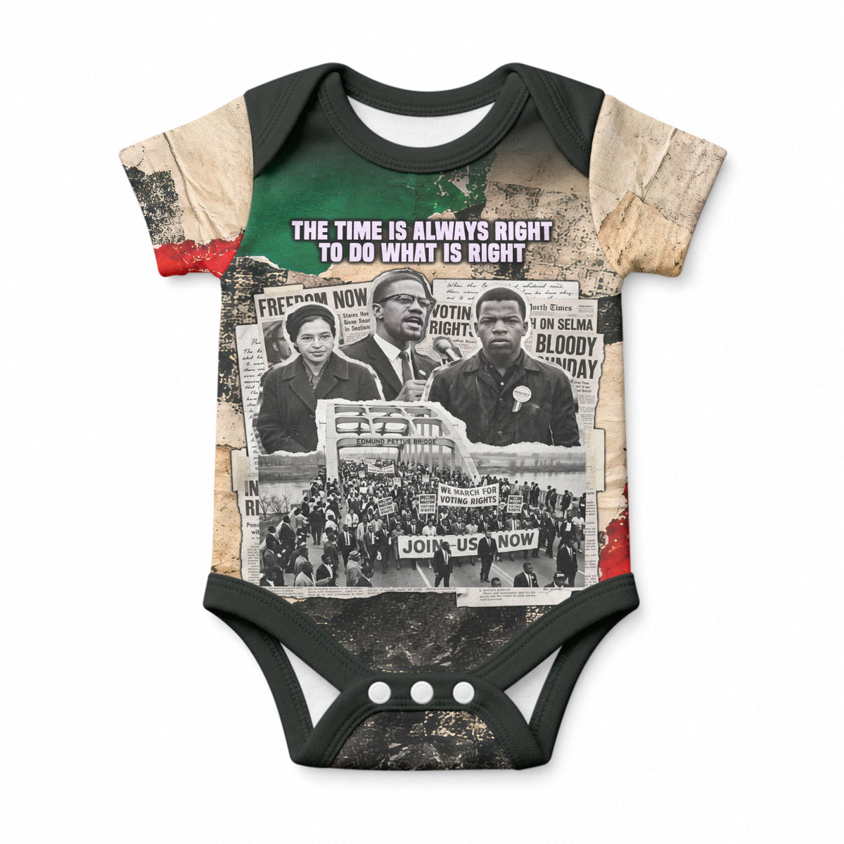 Civil Rights Leaders Baby Onesie Vintage Newspaper Collage Pan-African - Civil Rights Movement