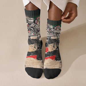 Civil Rights Leaders Crew Socks Vintage Newspaper Collage Pan-African - Civil Rights Movement