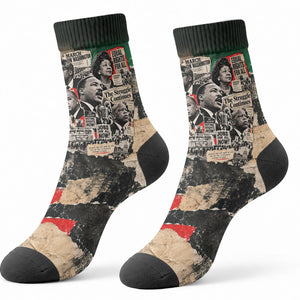 Civil Rights Leaders Crew Socks Vintage Newspaper Collage Pan-African - Civil Rights Movement