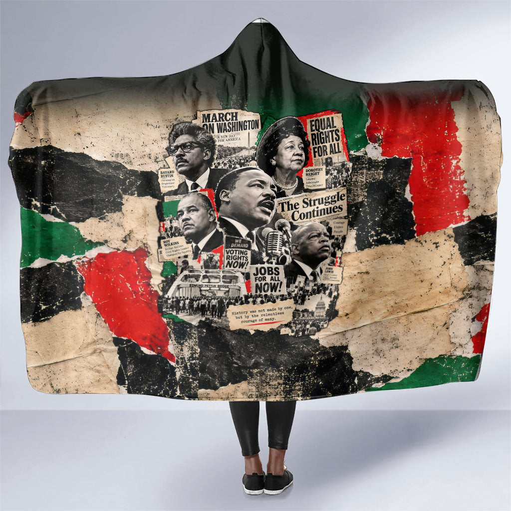 Civil Rights Leaders Hooded Blanket Vintage Newspaper Collage Pan-African - Civil Rights Movement