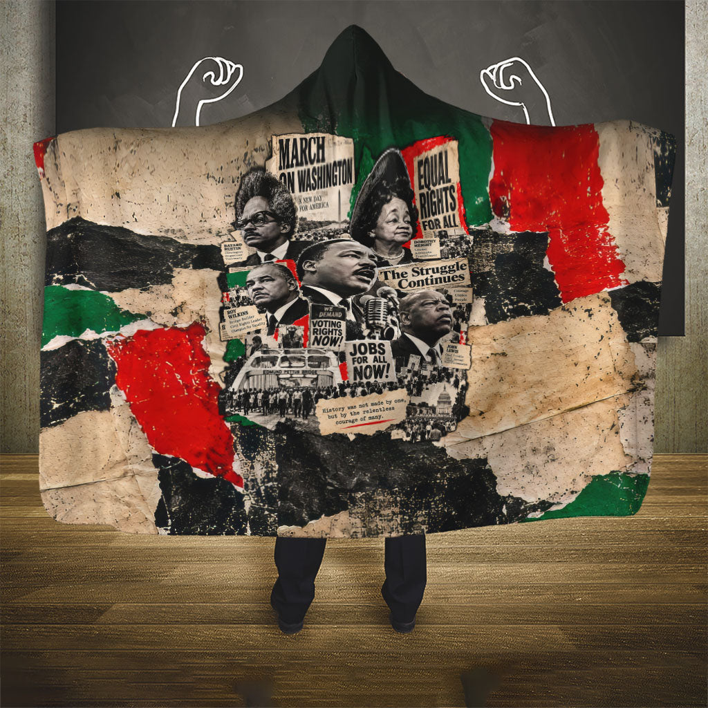 Civil Rights Leaders Hooded Blanket Vintage Newspaper Collage Pan-African - Civil Rights Movement
