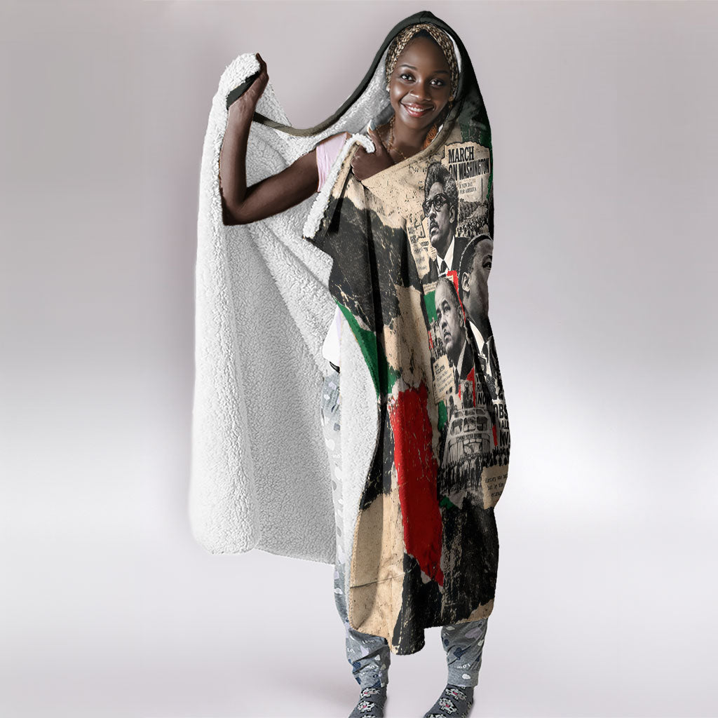 Civil Rights Leaders Hooded Blanket Vintage Newspaper Collage Pan-African - Civil Rights Movement