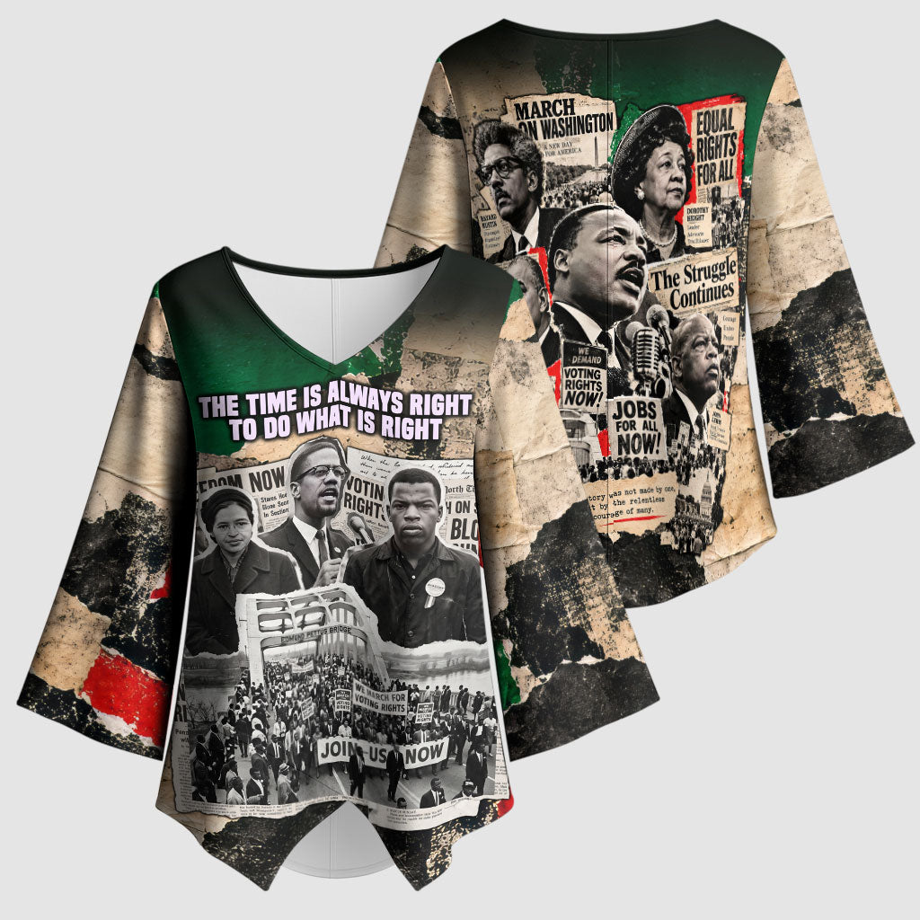 Civil Rights Leaders Kimono Sleeve Blouse Vintage Newspaper Collage Pan-African - Civil Rights Movement