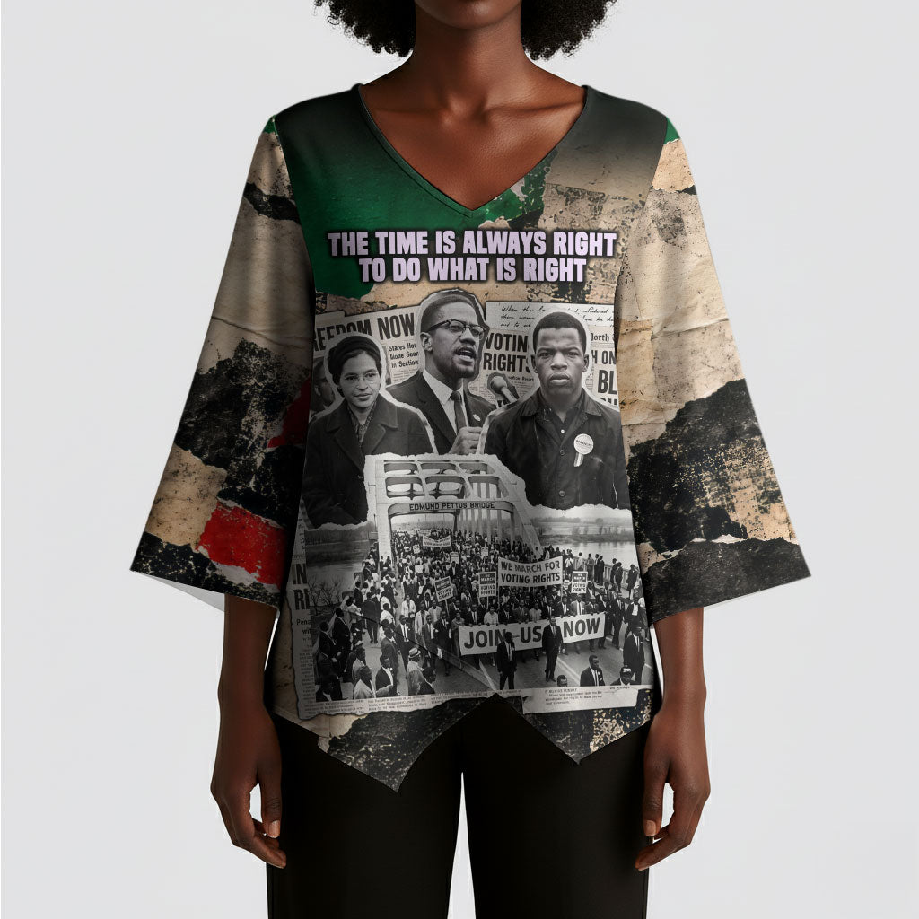Civil Rights Leaders Kimono Sleeve Blouse Vintage Newspaper Collage Pan-African - Civil Rights Movement