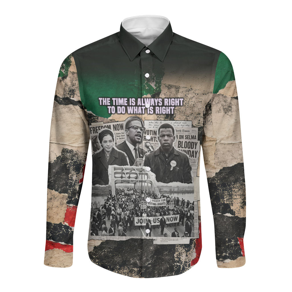 Civil Rights Leaders Long Sleeve Button Shirt Vintage Newspaper Collage Pan-African - Civil Rights Movement