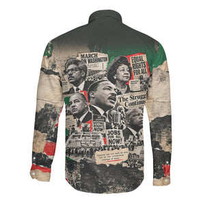 Civil Rights Leaders Long Sleeve Button Shirt Vintage Newspaper Collage Pan-African - Civil Rights Movement