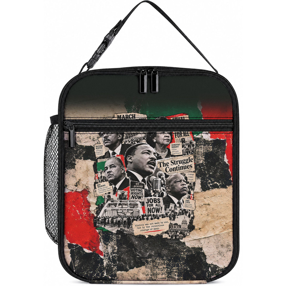 Civil Rights Leaders Lunch Bag Vintage Newspaper Collage Pan-African - Civil Rights Movement