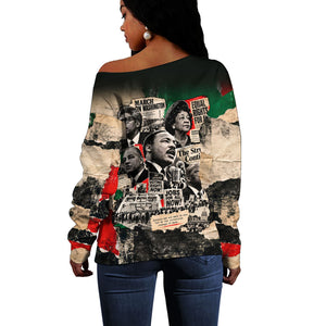 Civil Rights Leaders Off Shoulder Sweater Vintage Newspaper Collage Pan-African - Civil Rights Movement