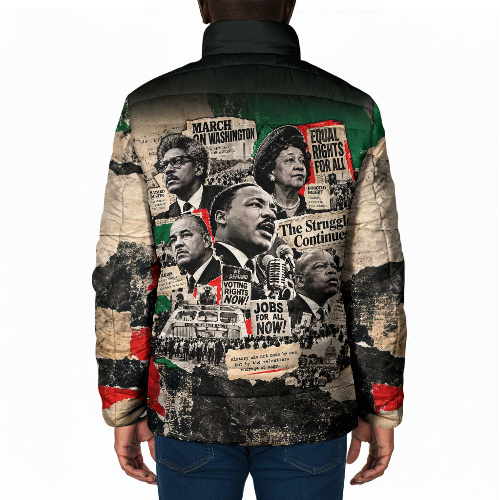 Civil Rights Leaders Padded Jacket Vintage Newspaper Collage Pan-African - Civil Rights Movement