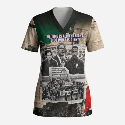 Civil Rights Leaders Scrub Top Vintage Newspaper Collage Pan-African - Civil Rights Movement