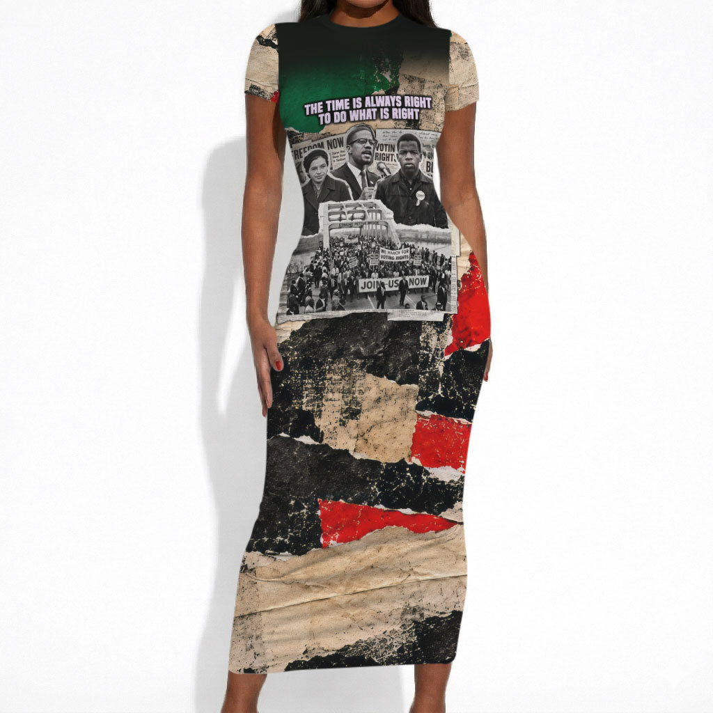 Civil Rights Leaders Short Sleeve Bodycon Dress Vintage Newspaper Collage Pan-African - Civil Rights Movement