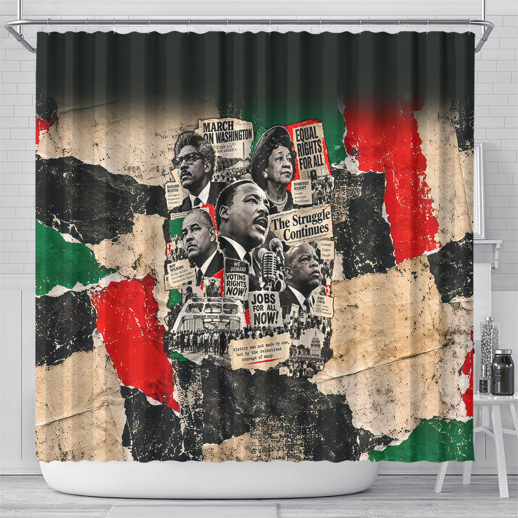 Civil Rights Leaders Shower Curtain Vintage Newspaper Collage Pan-African - Civil Rights Movement