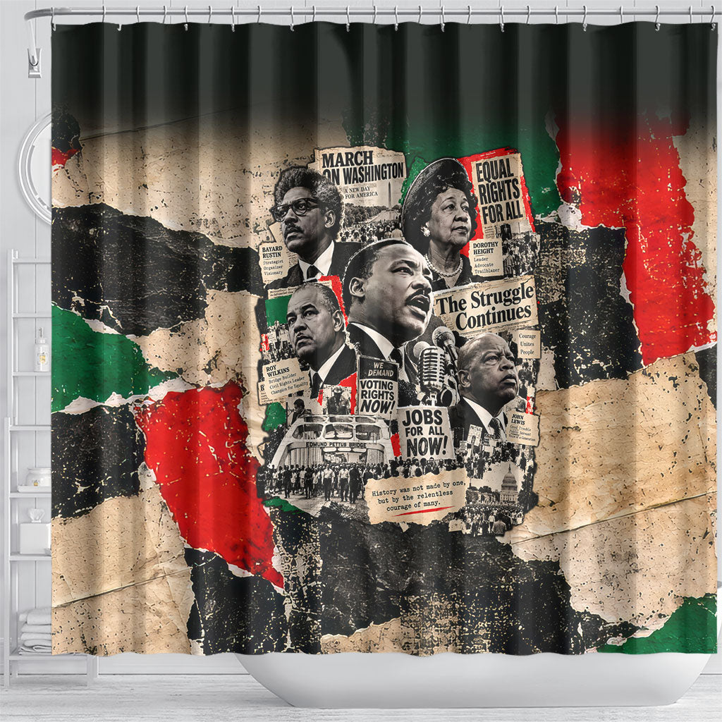 Civil Rights Leaders Shower Curtain Vintage Newspaper Collage Pan-African - Civil Rights Movement