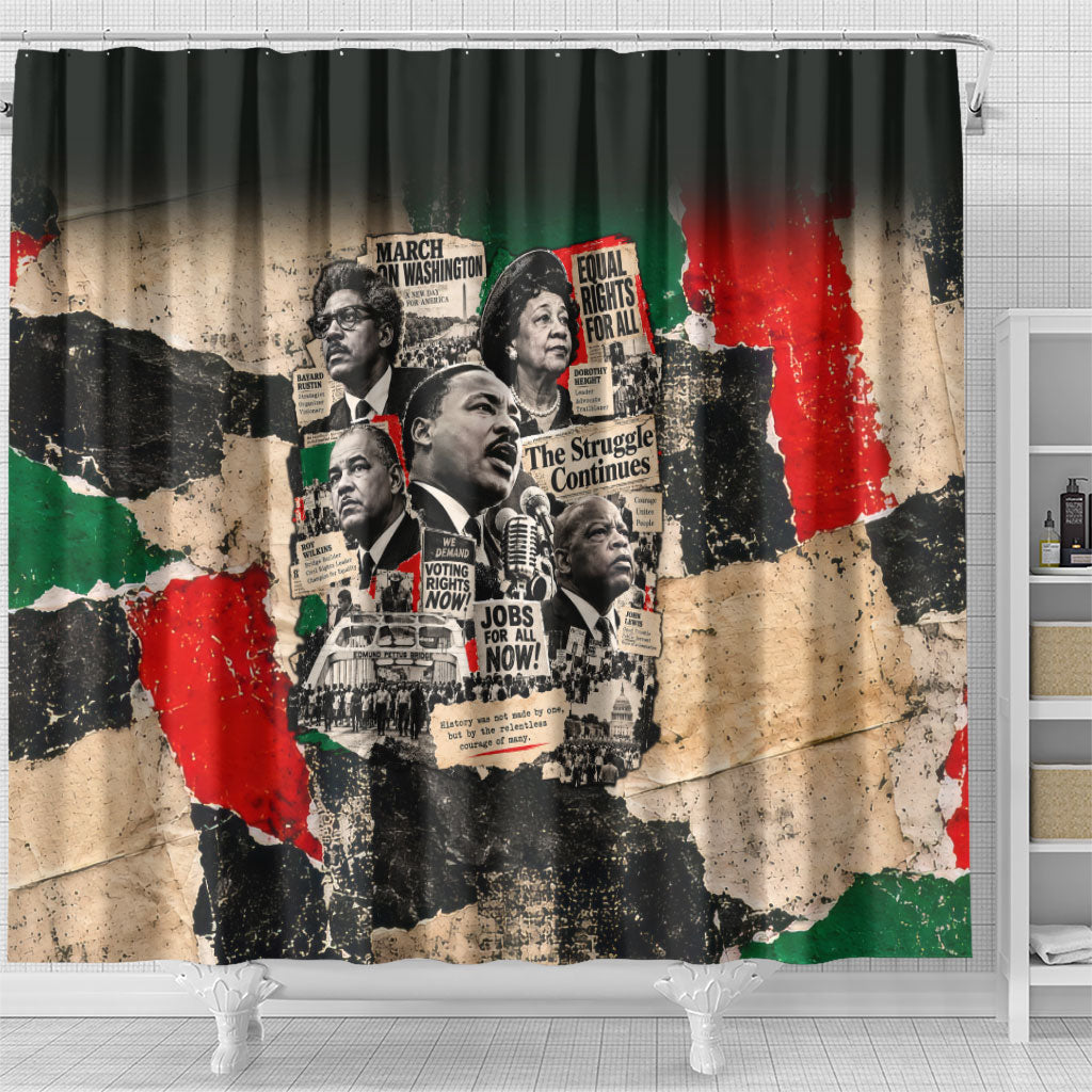 Civil Rights Leaders Shower Curtain Vintage Newspaper Collage Pan-African - Civil Rights Movement