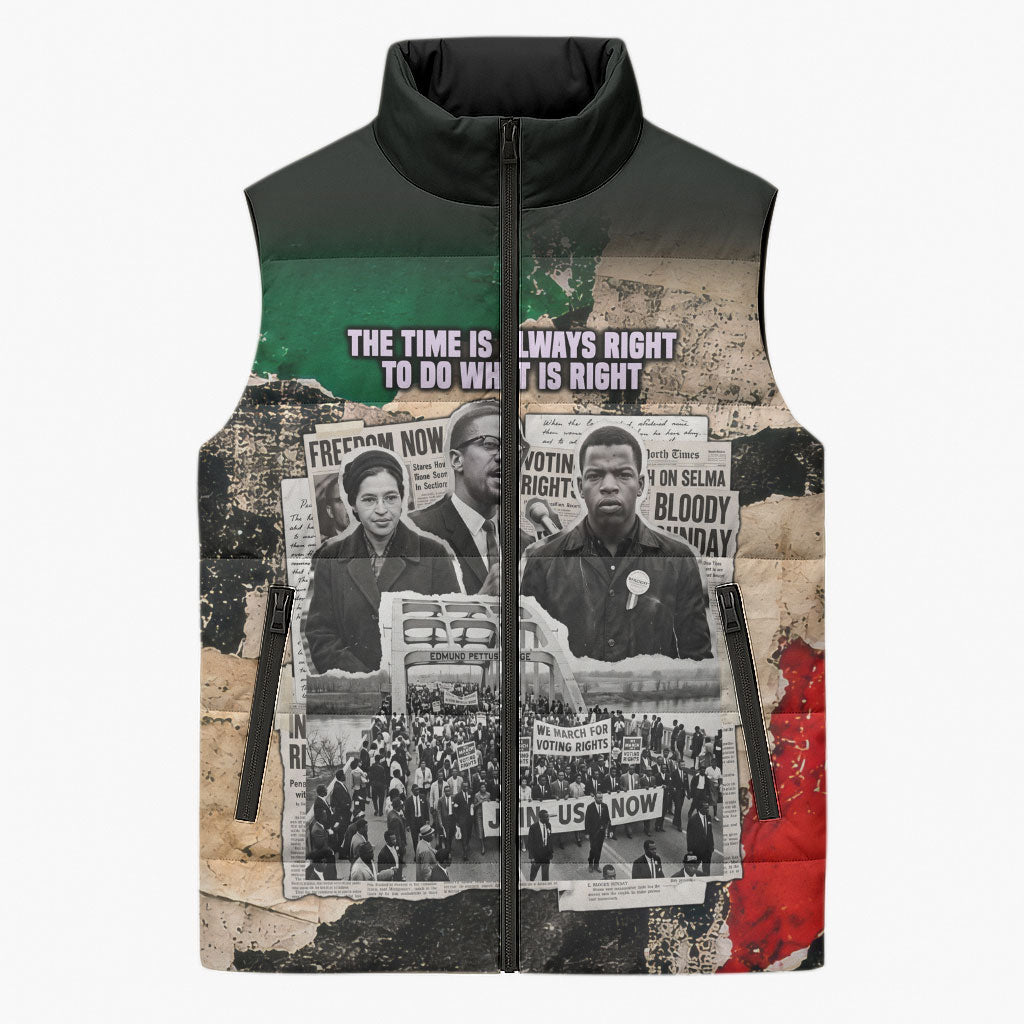 Civil Rights Leaders Sleeveless Puffer Jacket Vintage Newspaper Collage Pan-African - Civil Rights Movement
