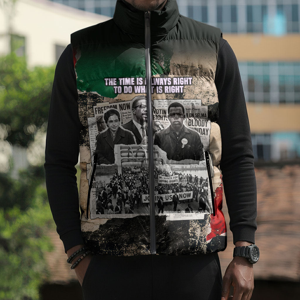 Civil Rights Leaders Sleeveless Puffer Jacket Vintage Newspaper Collage Pan-African - Civil Rights Movement