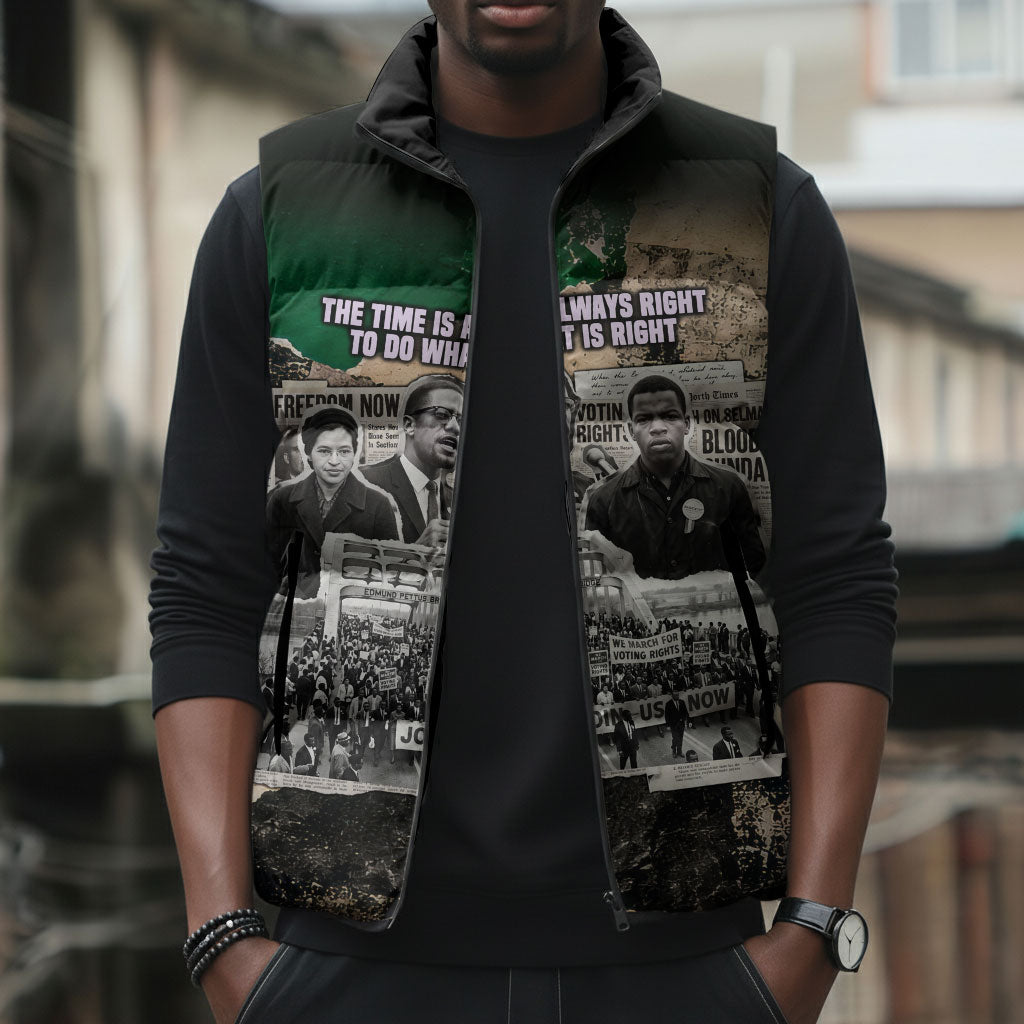 Civil Rights Leaders Sleeveless Puffer Jacket Vintage Newspaper Collage Pan-African - Civil Rights Movement