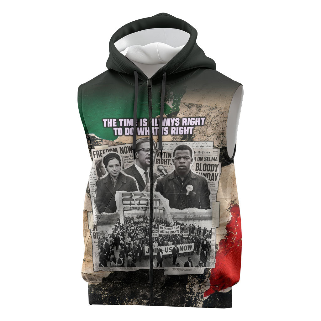 Civil Rights Leaders Sleeveless Zip Hoodie Vintage Newspaper Collage Pan-African - Civil Rights Movement