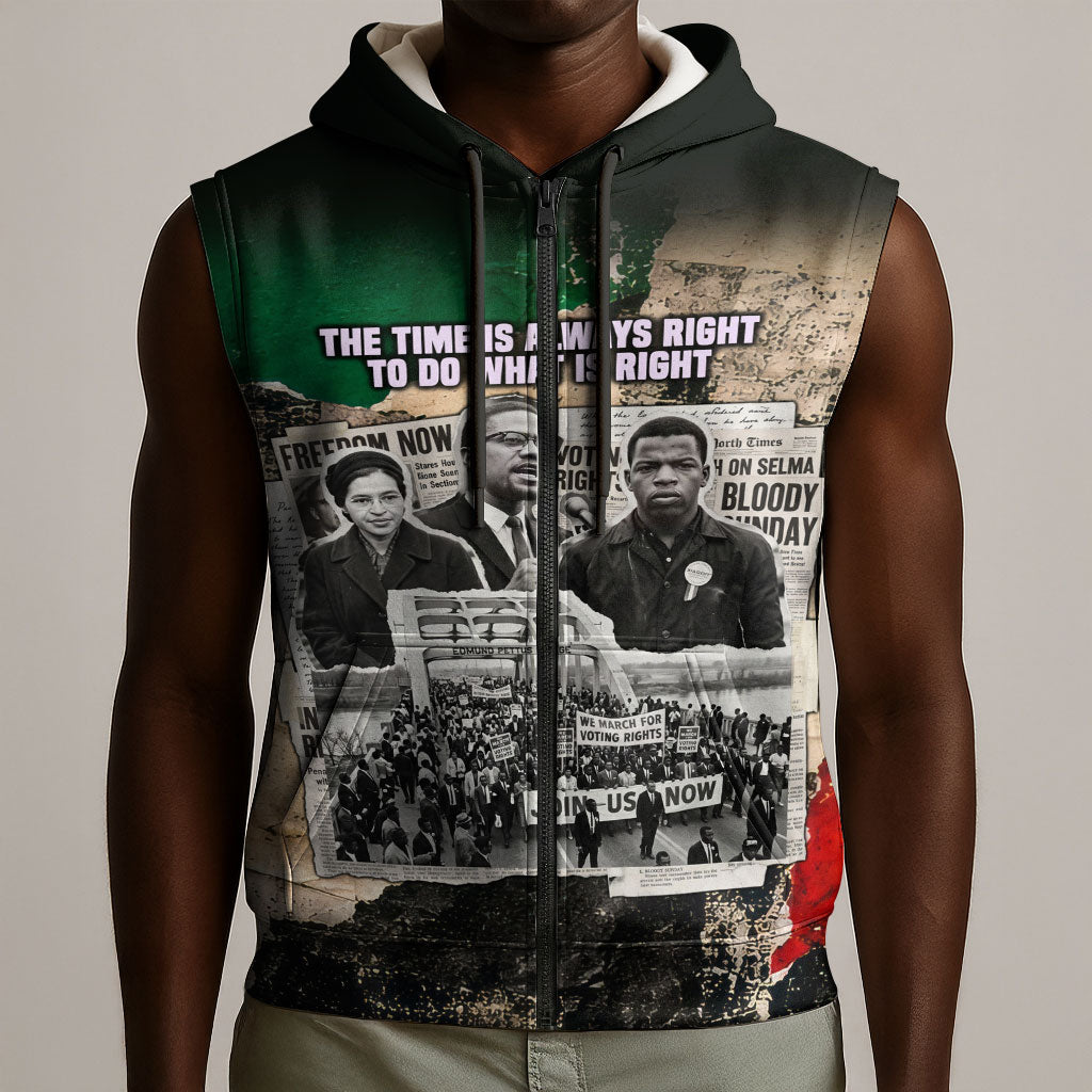 Civil Rights Leaders Sleeveless Zip Hoodie Vintage Newspaper Collage Pan-African - Civil Rights Movement