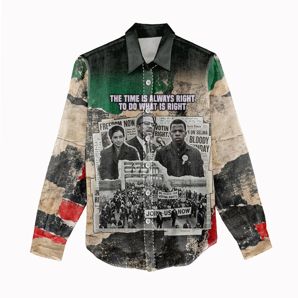 Civil Rights Leaders Women Casual Shirt Vintage Newspaper Collage Pan-African - Civil Rights Movement