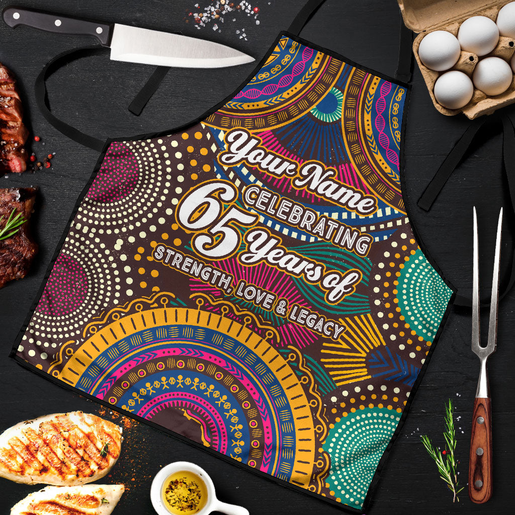 Personalized African 65th Birthday Black Excellence Apron Vibrant Traditional Tribal Geometric Patterns