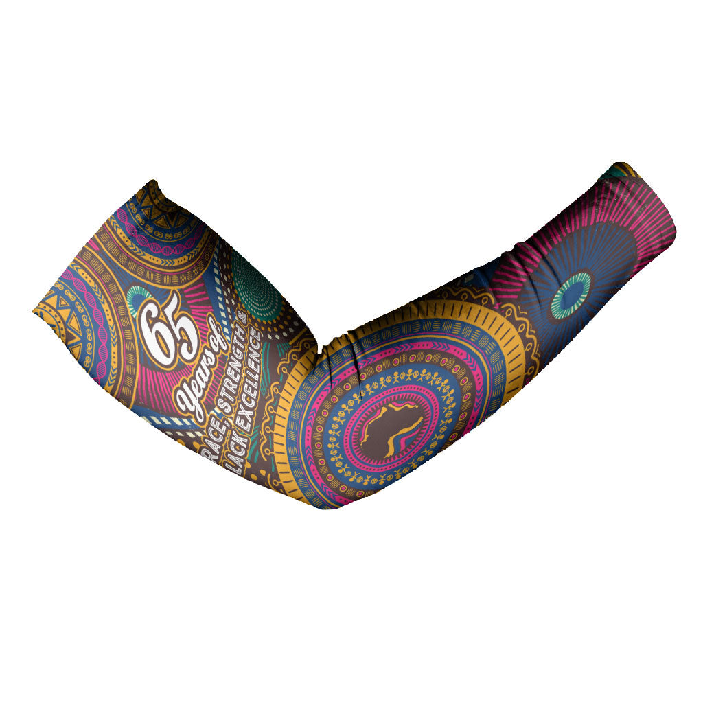 Personalized African 65th Birthday Black Excellence Arm Sleeves Vibrant Traditional Tribal Geometric Patterns
