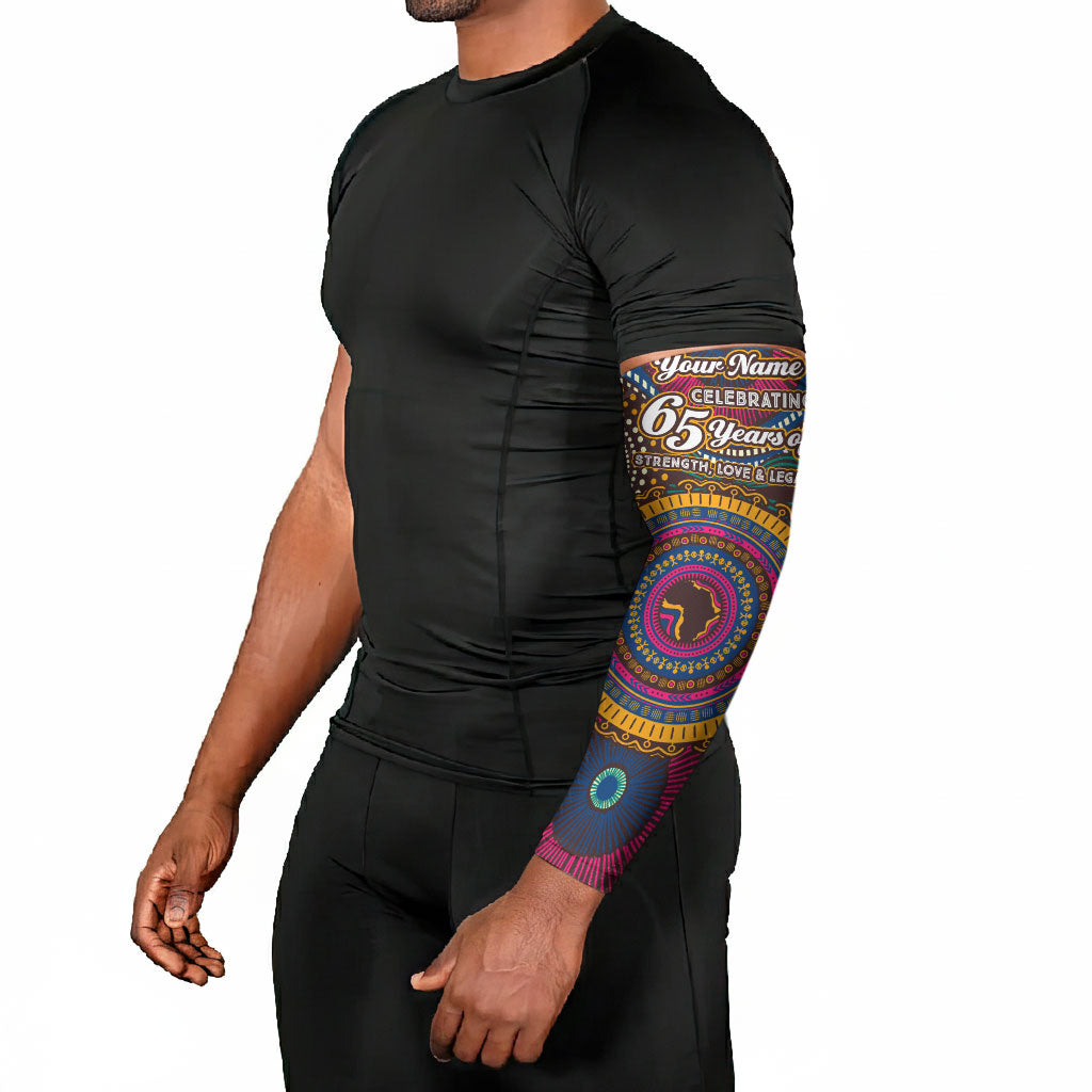 Personalized African 65th Birthday Black Excellence Arm Sleeves Vibrant Traditional Tribal Geometric Patterns