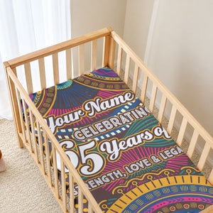 Personalized African 65th Birthday Black Excellence Baby Bed Cover Vibrant Traditional Tribal Geometric Patterns