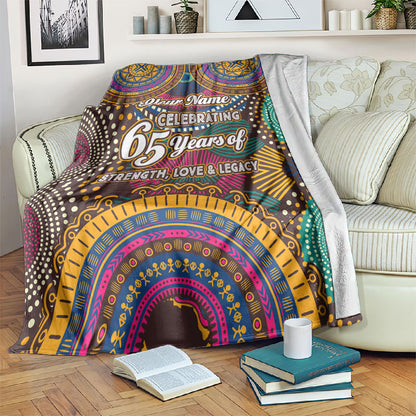 Personalized African 65th Birthday Black Excellence Blanket Vibrant Traditional Tribal Geometric Patterns