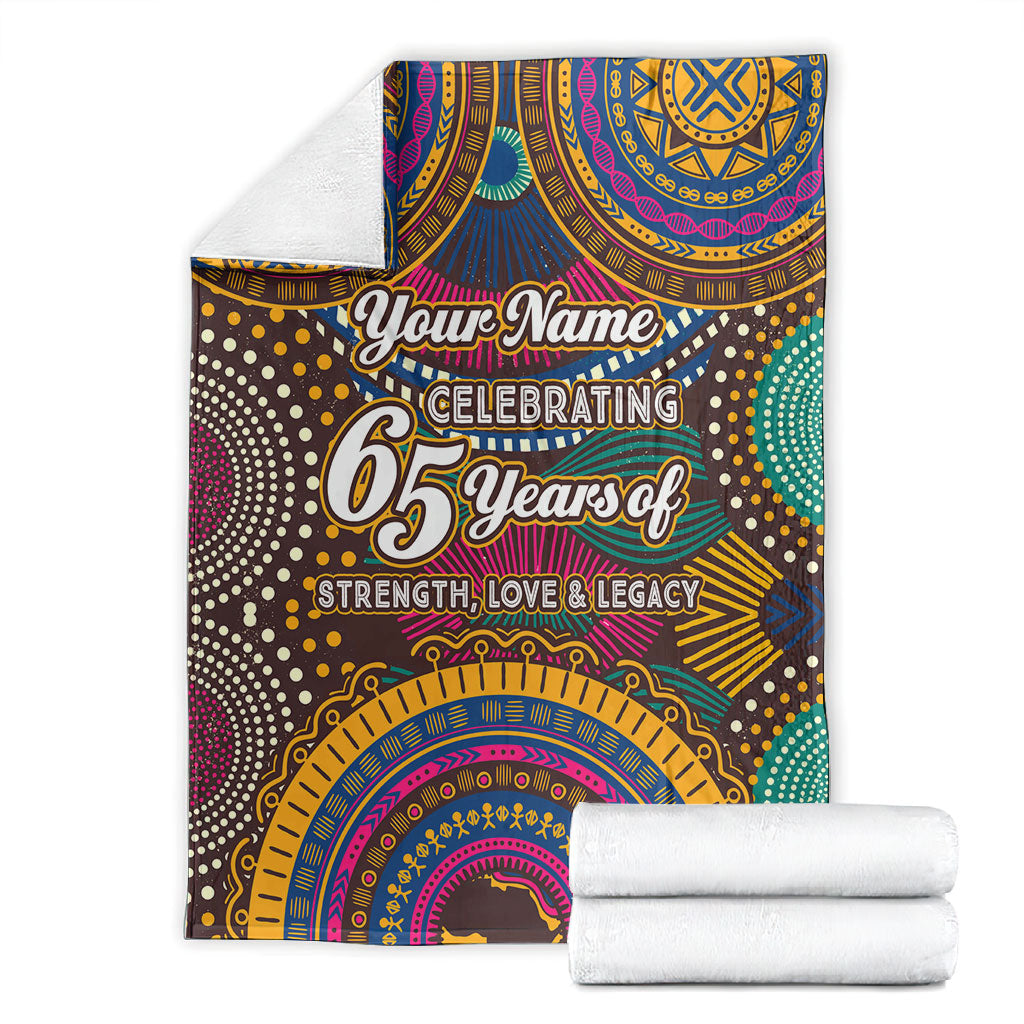 Personalized African 65th Birthday Black Excellence Blanket Vibrant Traditional Tribal Geometric Patterns