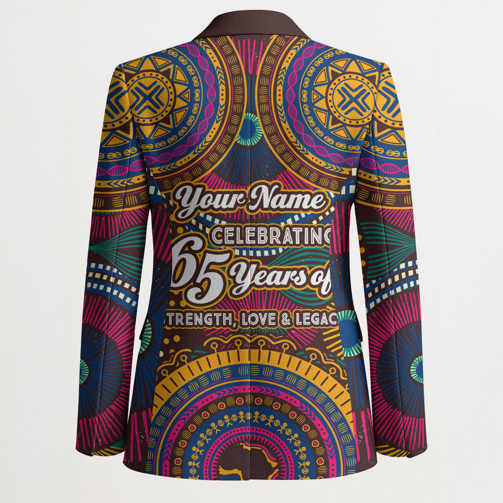 Personalized African 65th Birthday Black Excellence Blazer Vibrant Traditional Tribal Geometric Patterns