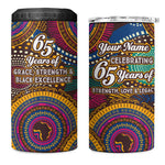 Personalized African 65th Birthday Black Excellence 4 in 1 Can Cooler Tumbler Vibrant Traditional Tribal Geometric Patterns