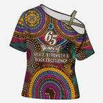 Personalized African 65th Birthday Black Excellence Cross Shoulder Shirt Vibrant Traditional Tribal Geometric Patterns