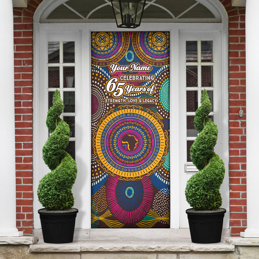 Personalized African 65th Birthday Black Excellence Door Cover Vibrant Traditional Tribal Geometric Patterns