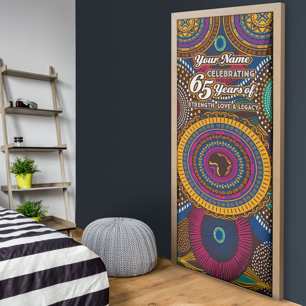 Personalized African 65th Birthday Black Excellence Door Cover Vibrant Traditional Tribal Geometric Patterns