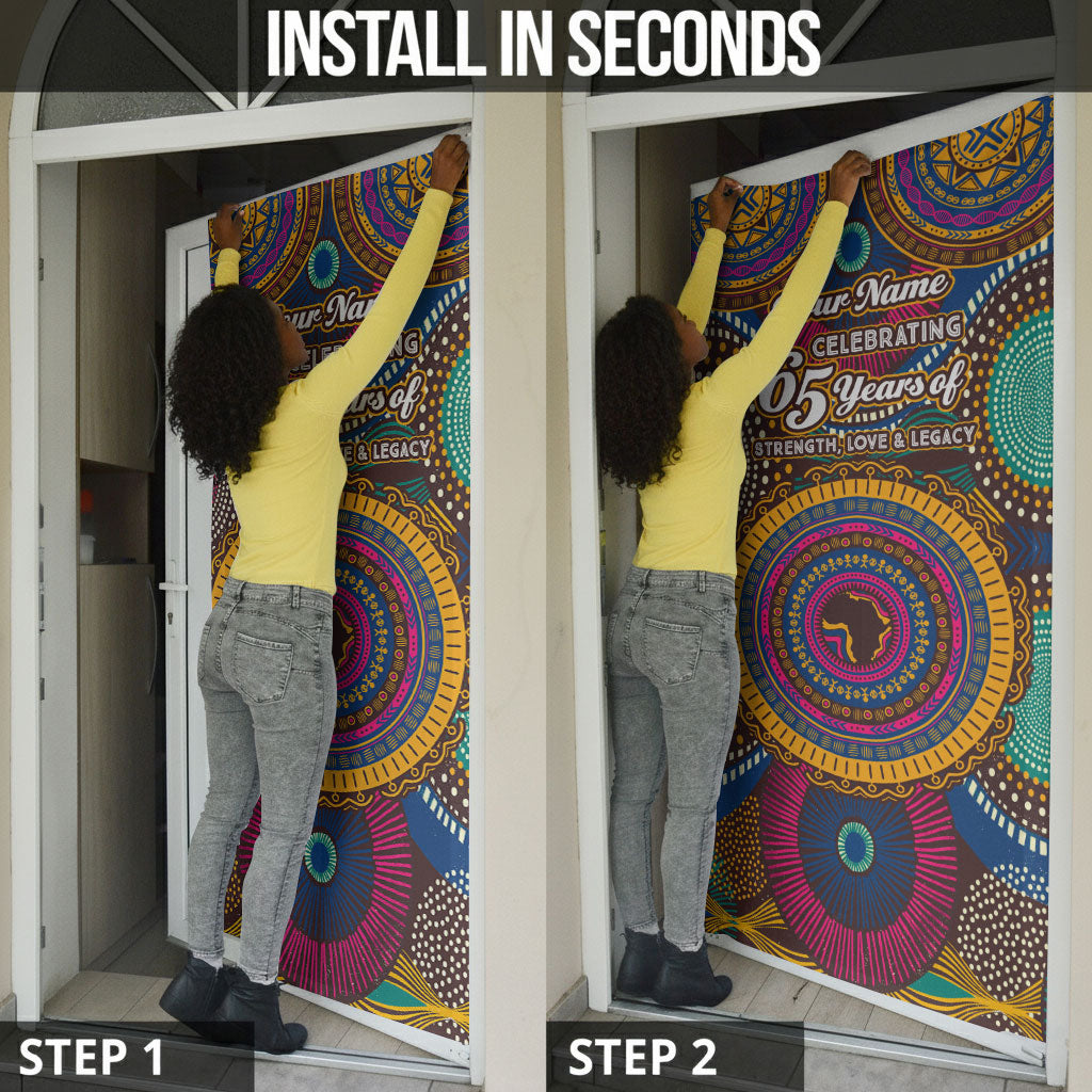 Personalized African 65th Birthday Black Excellence Door Cover Vibrant Traditional Tribal Geometric Patterns